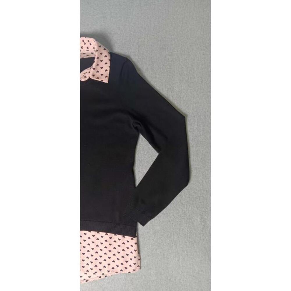 Addrianna Papell Long Sleeve Academic Mock Layer Sweater Womens M Black Pink - Picture 4 of 11